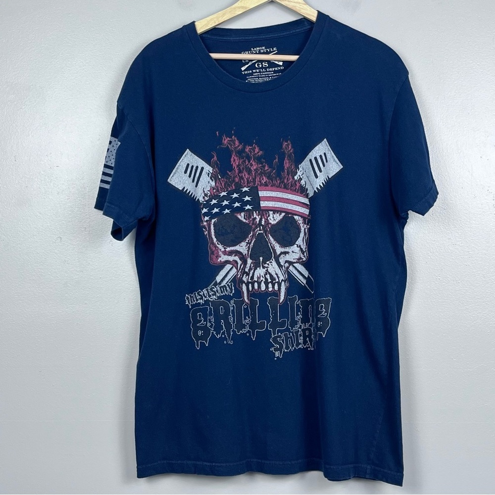 Grunt Style Men's 100% Cotton Graphic Print Grilling Skull Tee Shirt Size L
